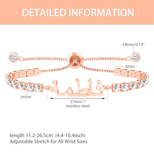 Allah Name Bracelet, Personalized Zircon Faith Jewelry, Islamic Faith Tennis Bracelets for Her, Halal Fashion Accessory, Adjustable White Eid Gift YA4968 - color: Rose Gold