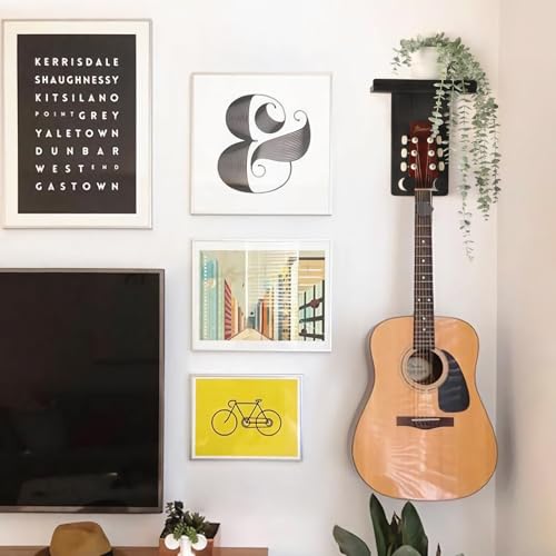Keebofly Guitar Wall Mount - Single Pack, Wall Hanger with Pick Holder - Guitar & Ukulele Rack, Rustic Wood Black, Patented - color: Single Pack_Black