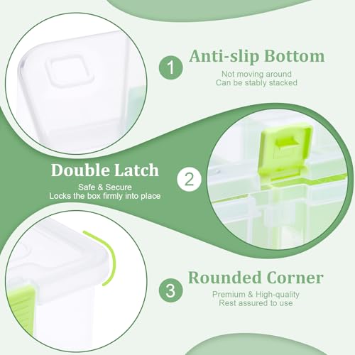 BTSKY Clear Plastic Dividing Storage Box with 4 Compartments Sewing Box | 13.3x8.1x3.4 Inches Adjustable Storage Bin with Lid Plastic Craft Storage Container Multipurpose Art Supply Organizer Green - size: 13.3x8.1x3.4 Inches-Green