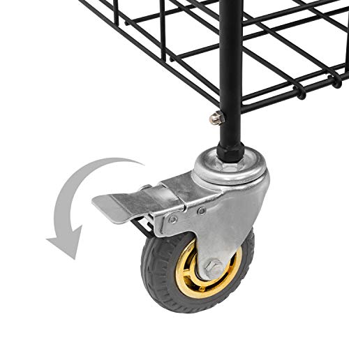 MyGift X-Large Capacity Black Metal Sports Ball Storage Rolling Cart | Gym Balls and Equipment Cart with 2 Compartments, Lock Latch & Heavy-Duty Locking Caster Wheels