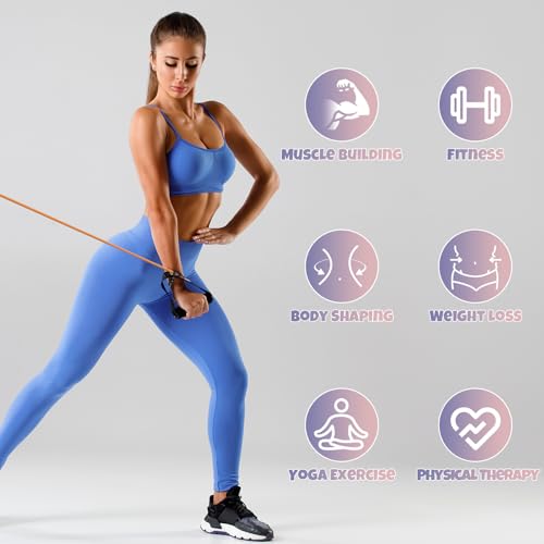 RitFit Single Resistance Exercise Band with Comfortable Handles - Ideal for Physical Therapy, Strength Training, Muscle Toning - Foam Padding Door Anchor and Starter Guide Included - size: 5-10lbs