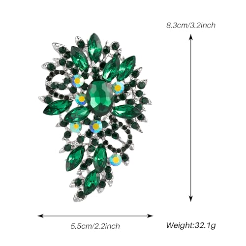 SELOVO Women's Rhinestone Crystal Wedding Flower Leaf Sparkle Brooch Pin - color: Green