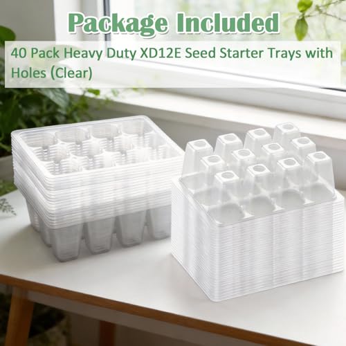 RooTrimmer 40 Pack Reusable 12-Cell Clear Seed Starter Trays - Extra Large Drainage Holes, Easy to Repotted, Clear Transparent Tray for Root Observation, Seed Starting, Fits 1020 Flats and TD377 Trays - color: Clear, size: 12 Cells-40P