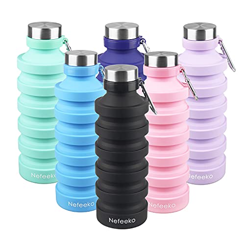 Nefeeko Collapsible Water Bottle, Reuseable BPA Free Silicone Water Bottles - color: Taro Purple-27oz