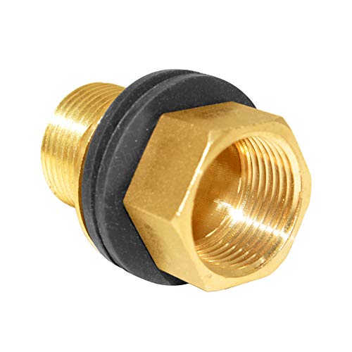 Hooshing Brass Bulkhead Fitting 3/4“ Male x 3/4" Female Thread Water Tank Connector for Rain Barrels, Aquariums, Tubs, Pools - size: 3/4 Inch