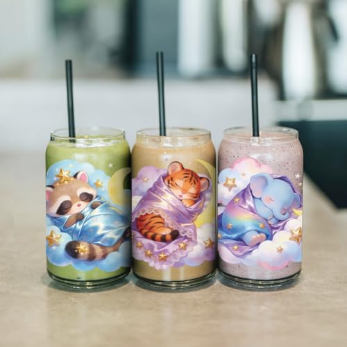 arricraft 10 Pcs Sleeping Animals Theme PVC Cup Transfer Stickers, Adorable Sleeping Cat Fox Animal UV Waterproof Cup Sticker for 16 oz Glasses Window Home Printing Decoration 24x11cm - style: Sleeping Animals Theme