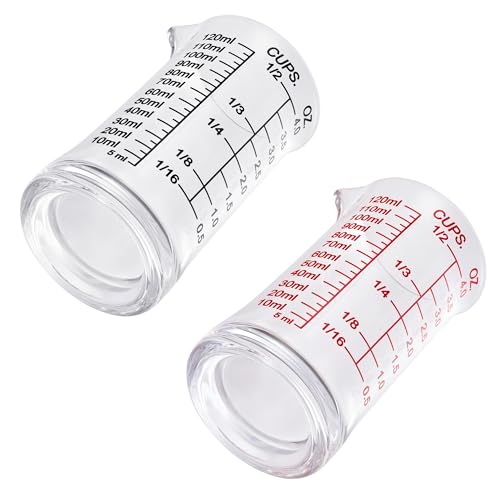 Ackers 4oz Glass Measuring Cup – Shot Glass with Ounce,Ml,Cups Markings for Kitchen & Bar(Pack of 2) - color: Red and Black