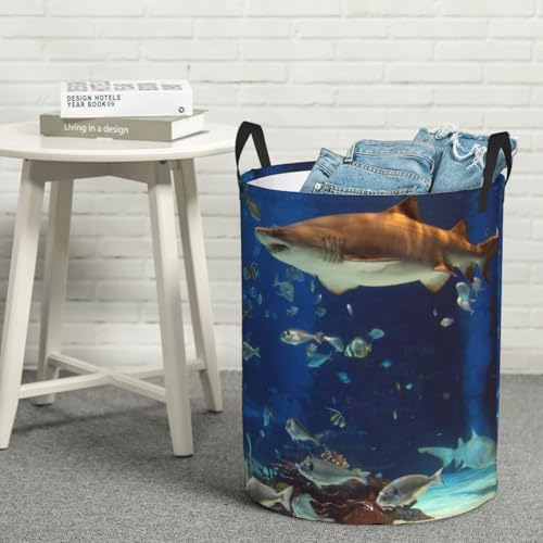 Aquarium Shark Round Waterproof Oxford Cloth Laundry Basket Multi-Purpose Storage Basket Toys Books Clothes Storage Basket - color: Black 8