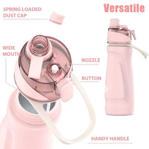 Misting Water Bottle, 24oz Insulated Water Bottle, 2-in-1 Mist & Sip Stainless Steel Water Bottles, Sports Water Bottle for Hiking, Running, Gym - color: Light Pink