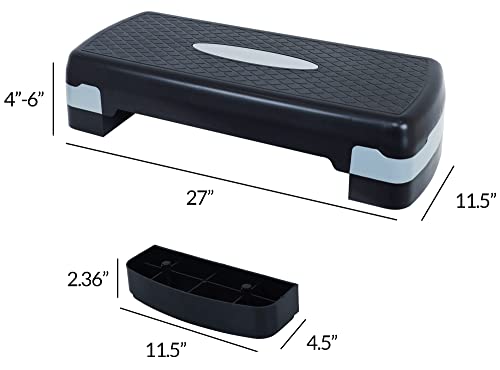 Fitvids Aerobic Step Platform Trainer with Adjustable 2-Level Risers, 400 Pound Weight Capacity – Non-Slip Exercise Stepper - color: Black/Gray