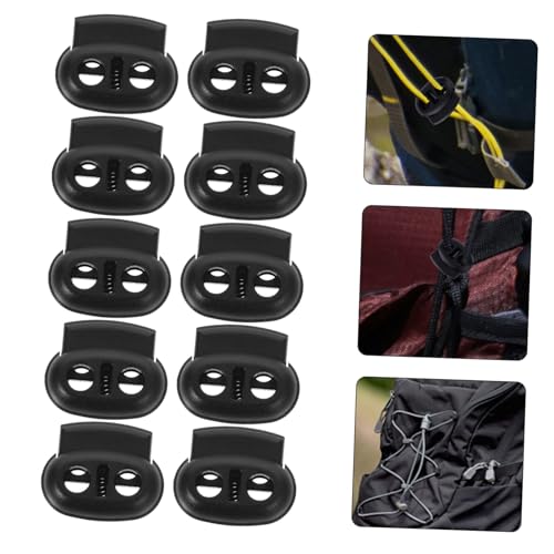 SEWACC 20pcs Plastic Cord Lock Double Hole Threading Buckle for Backpacks Luggage Outdoor Gear Lightweight Design Black - size: 20pcs
