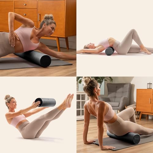 Sunny Health & Fitness High-Density Foam Roller 12" to 36", for Stretching & Muscle Recovery – Black, Blue, Pink - color: Black, size: 24-Inch