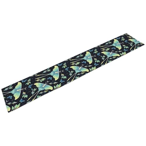 Bohemia Butterfly Moth Table Runner, Boho Wildflower Moon Phase Botanical Print Table Runner for Home Kitchen Dining Patio Holiday Party 13x36in - color: Moth-2, size: W13''xL36''