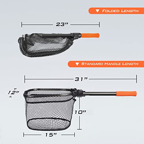 KastKing Brutus Fishing Landing Net with Extendable Handle | UP to 31in/45in/75in, Silicone & PVC Mesh, Lightweight Aluminum Frame, Non-Slip EVA Handle, Holds up to 44lbs - size: 31" Total Length(not extendable), style: Pvc Net
