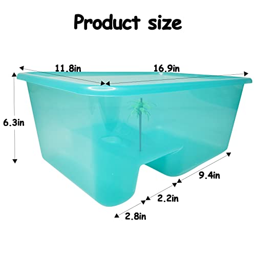 Fhiny Turtle Tank with Lid, Plastic Reptile Terrarium Turtle Breeding Box with Basking Platform Tortoise Aquarium for Crayfish Hermit Crabs Geckos Lizards Habitat Prevent Escaping (Medium)