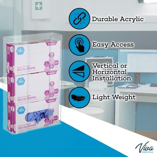 AdirMed VivaEssentials Triple Glove Box Holder, Wall Mount or Free Standing Clear Acrylic Glove Holder - color: Clear, style: 3 Box Capacity