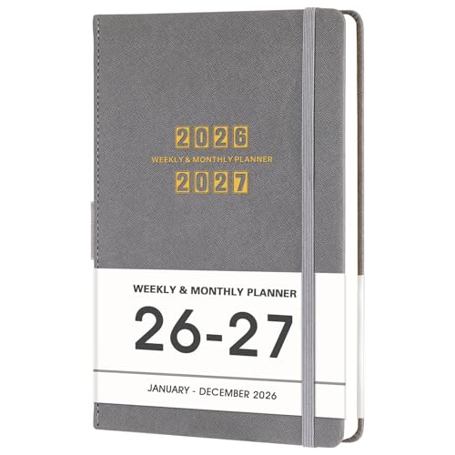 Planner 2026-2027 - 2026-2027 Planner Weekly and Monthly, Jul. 2026 - Jun. 2027, 5.75" x 8.25", Leather Planners with Thick Paper, Hardcover, Pen Loop, Back Pocket with Notes Pages - Grey - color: Grey