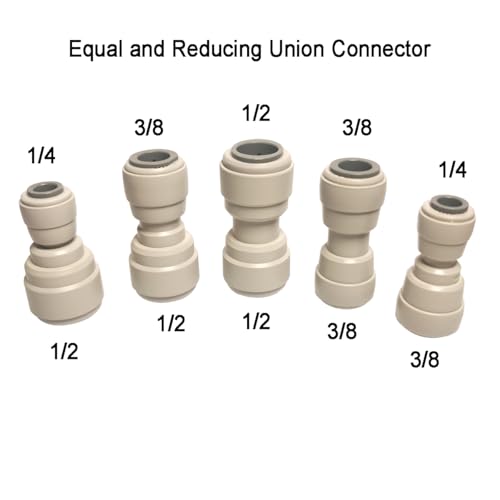 1/2" (12.7mm) x 3/8" (9.5mm) o.d. Tube Fitting, Reducing Union Straight Connector,Push to connect for RO water filter system parts (pack of 5) - style: Union Straight 1/2"x3/8"