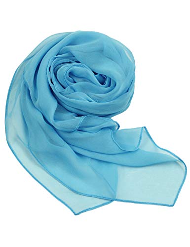 PANTONIGHT Long Chiffon Sheer Scarf For womens - color: 058 Plain Blue