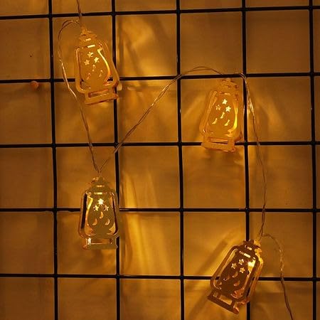 Ramadan Eid Lantern String Lights - Warm Glow, Battery Operated Metal Lanterns for Festive Spirit Home Decorations Hajj, Wall Art, Stands, Trays, Balloons, Dinnerware (10 Ft) - size: 10 Ft