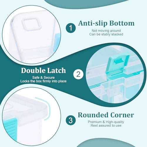 BTSKY Clear Plastic Dividing Storage Box with 4 Compartments Adjustable Storage Bin with Lid Plastic Craft Storage Container Multipurpose Sewing Box Art Supply Organizer, 13.3x8.1x3.4 Inches | 13.3x8.1x3.4 Inches Adjustable Storage Bin with Lid Plastic Cr