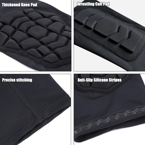 Wrestling Knee Pads Compression Leg Sleeve with Knee Pad and Calf Pad, 1 Pair Knee Sleeve with Shin Guards Shin Pads for Football, Baseball, Rugby, Lacrosse (2, Black, Small) - color: Black, size: Small