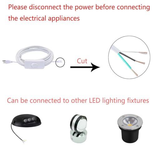 5 Pack 10FT Extension Power Cord for T5 T8 Tube Ceiling Lights | On/Off Switch, 3 Prong US Plug Hardwired Female End, Linkable Connecting Wire for Garage Warehouse Shop Lighting