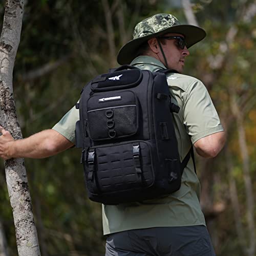 KastKing KarryAll Fishing Backpack with Rod Holder 4 Tackle Boxes, 40/26L | Tackle Bag Storage Fishing Gear and Equipment, Water‑Resistant Material, Fishing Gift for Men - color: A: Large (40 L) - Black
