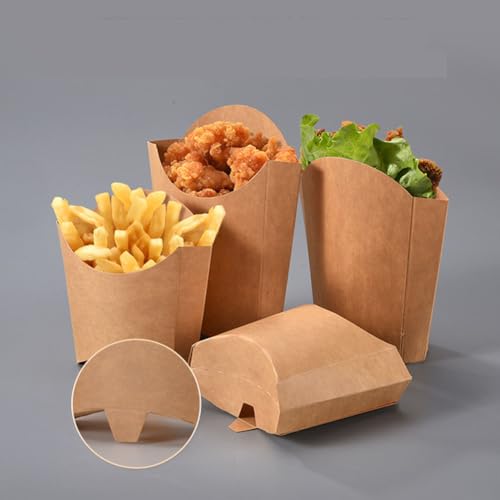 luzen 50Pcs Disposable French Fry Box Holders Kraft Paper Fried Chicken Snack Cups Containers Takeout Charcuterie Cups for Wedding Birthday Home Parties Events Supplies, Brown