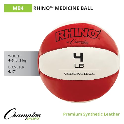 Champion Sports Leather Medicine Balls – Durable Weighted Balls for Strength, Core & Conditioning Training - style: Red (4-5 lbs)