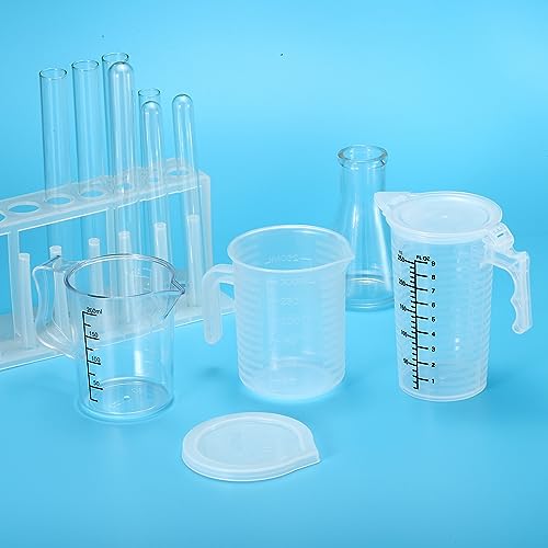 PATIKIL Graduated Beaker, 2000ml PP Plastic Liquid Measuring Cup Double Sided Black Graduations with Handle Lid and Spout for Lab Kitchen Home - size: 2000ml