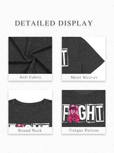 Breast Cancer Shirts for Women Pink Ribbon Boxing Gloves Graphic Tops Breast Cancer Awareness Tshirts Fighter Tees - color: Grey, size: X-Large