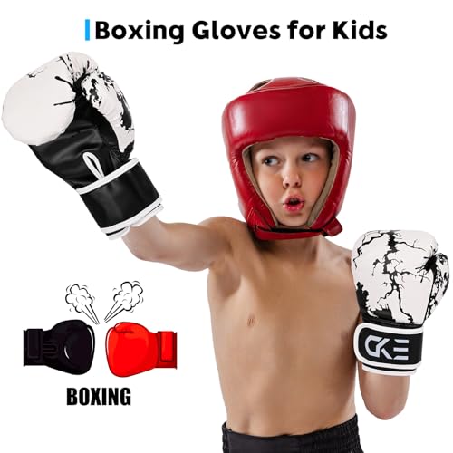 CKE Kids Boxing Gloves for Kids Boys Girls Junior Youth Toddlers Age 5-12 Years Training Boxing Gloves for Punching Bag Kickboxing Muay Thai - color: Black/White