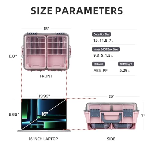 RUNCL Universal Fishing Tackle Box with Two Small Tackle Tray, Removal Inside Design Waterproof Trunk Storage Box, Thicker Floating Airtight Stowaway, Xmas Surprise Fishing Gifts for Men Women - color: Pink