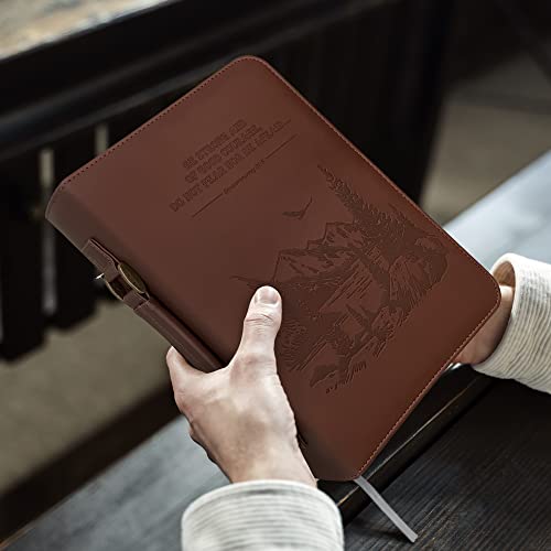 DEHITE Bible Cover Case for Men – Bible Carrying Case for Men – Brown Large Holder – Bag Fits Book 10.1 x 7 x 1.9 in – Pen Slots – Zippered Pocket – Premium Faux Leather – Christian Gift - size: Large Brown