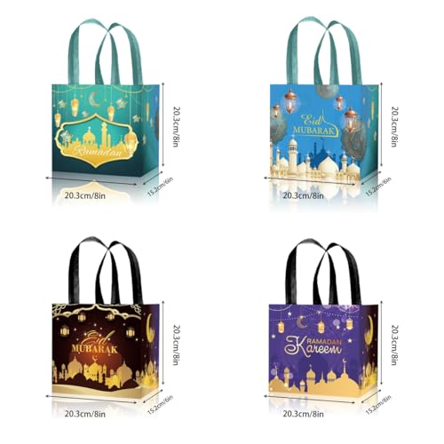 LOONELO Ramadan Mubarak Gift Bags with Handle, 8pcs Eid Mubarak Non-Woven Favor Tote Bags for Goodie, Biscuit, Muslim Reusable Candy for Ramadan Kareem Hajj Festival Wedding Party Decorations