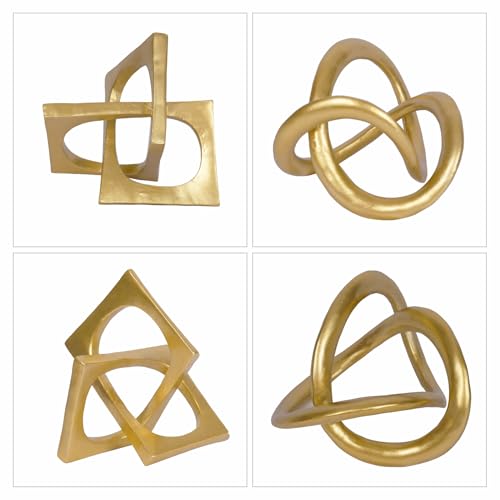 Modern Geometric Round Sculpture Gold Knot Statue Decor Tabletop Sculpture and Figurines Round Decorative Ornaments Knick Knacks Home Decor for Shelves Coffee Table Bookshelf Decoration Gifts - style: round