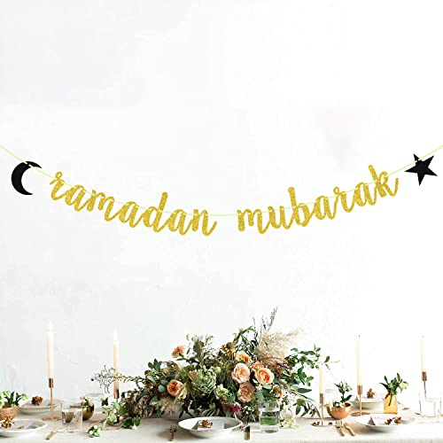 Ramadan Mubarak Banner Eid Mubarak Decorations for Happy Eid Muslim Islam Party Decorations Gold Glitter