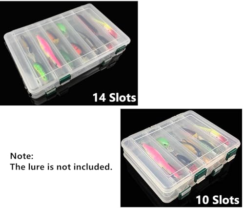 Double-Sided Fishing Lure Hook Tackle Box Visible Hard Plastic Clear Fishing Lure Bait Squid Jig Minnows Hooks Accessory Storage Case Container (Clear-14 Slots) - color: Clear-14 Slots