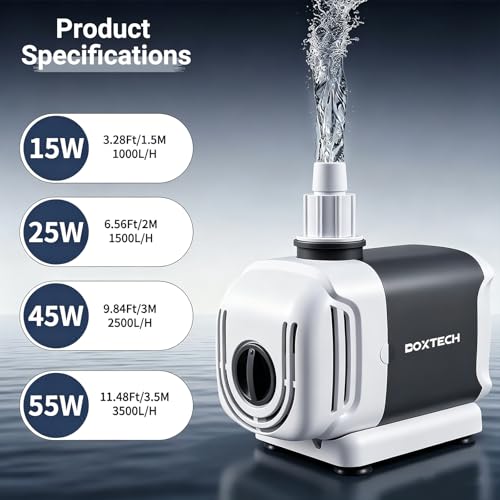Aquarium Water Pump 265GPH, Submersible/External 15W fountain pump | Adjustable flowultra quiet with 3 Nozzles, For fish tanks fountains hydroponics,Dual-use design - size: 15w