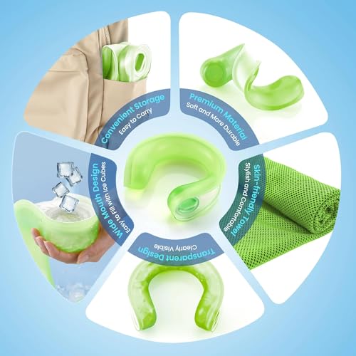 samply Reusable Ice Packs for Neck and Shoulder, Cold Compress, Relief of Pain, Swelling, Sprains, Office Pressure, Wearable Neck Cooler Towels of Cooling Wraps for Hot Weather, Lime Green - color: Lime Green