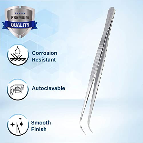 Lab Tweezers High Precision Forceps, Fine Strong Curved Point Tweezers, Stainless Steel (8 Inch) - size: 8 Inch