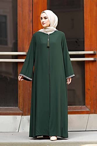 istanbul styles 여성용 스톤 슬리브 Abaya 긴소매 바닥 길이 지퍼 바닥 길이 터키 이슬람 패션 - color: 초록색., size: 3X-Large