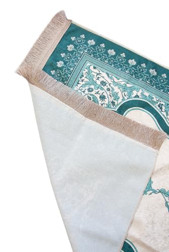 ihvan online Muslim Prayer Rug with Portable Elegant Fabric Bag, Janamaz, Sajadah, Soft Islamic Prayers Rug, Islamic Gifts for Eid Ramadan, Travel Prayer Carpet Mat, Green - color: Green