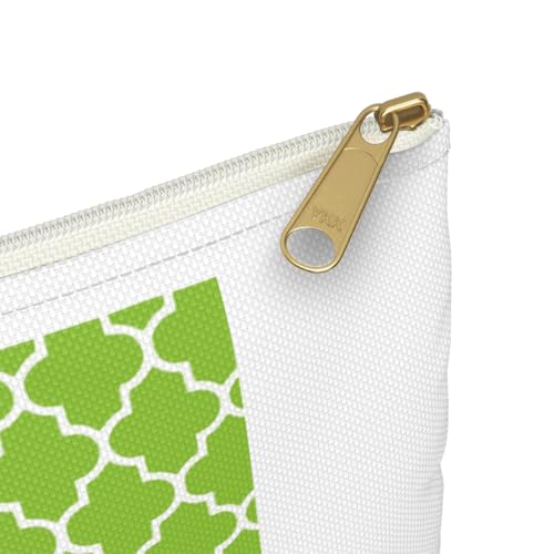 3dRose Bright green quatrefoil pattern Lime Moroccan tiles retro Islamic art white geometric clover lattice Accessory Pouch Large - size: Large