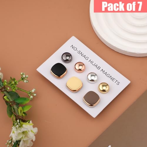 7pcs Hijab Magnetic Pins, 2 Shapes Pinless Strong Hijab Magnets for Clothing Multi-Purpose Scarf Magnetic Pin Shawl Clasp Brooch Small Convenient Magnetic Clips for Scarves, Women Girls