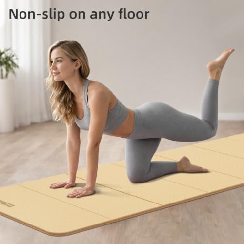 Yoga Mat Thick 10mm, Foldable Yoga Mat 75 x 26 x 0.4 Inches | Portable Workout Mat | Thick Cushioning Surface | Home Gym Exercise Mat | Pilates & Yoga Training - color: Orange