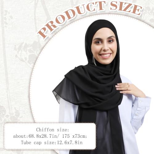 Women Instant Chiffon Hijab Set 3-in-1 Hijabs Scarf Muslim Soft Long Head Scarf with Built-in Magnets and Undercap - color: Black