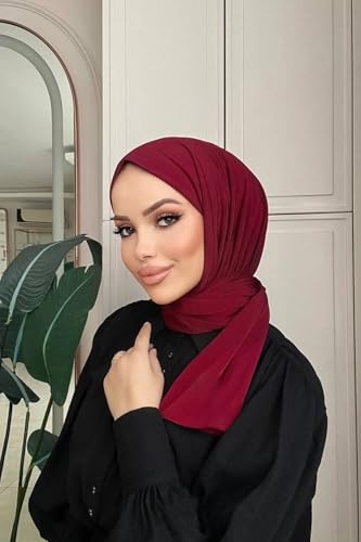 Instant Hijab Scarf for Women – Soft, No-Iron, No-Pins, Ready-to-Wear Hijab – Stretchy & Lightweight Polyester Fabric - color: C13 Burgundy