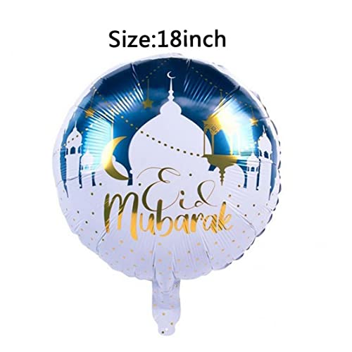 5 Pcs Eid Mubarak Balloons Ramadan Decorations, Round Eid Mubarak Balloons for Muslim Ramadan Kareem Party Decor